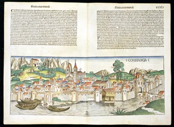 Vogelvlucht van Konstanz uit de Neurenberg Kroniek door Hartmann Schedel (1440-1514) 1493