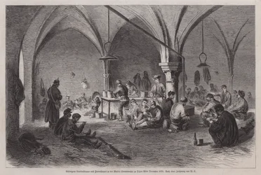 Gevangen Garibaldianen en Franse franc-tireurs in het stadhuis van Dijon, Frankrijk, midden december 1870