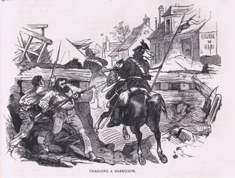 Aanval op een barricade, Cassells Geschiedenis van de oorlog tussen Frankrijk en Duitsland uitgegeven door Cassell and Company Limited, ca. 1890