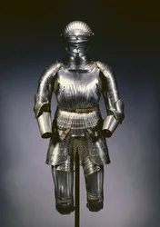 Gesloten helm en gedeeltelijk harnas in Maximiliaanse stijl, Neurenberg, ca. 1525