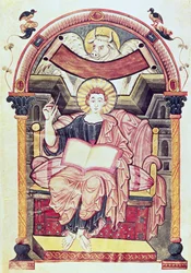 Cod 22. f.85v St. Lucas de Evangelist, uit Treves, Karolingisch, ca. 800 AD
