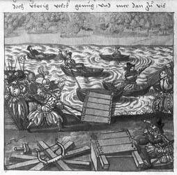 Een brug bouwen op water, illustratie uit L