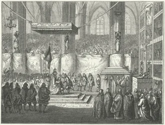 Kroning van Karel X Gustaaf van Zweden in de kathedraal van Uppsala