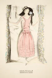 Der Besuch", Theekleed van Gunther, uit Styl, geb. 1922 (pochoirdruk)