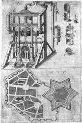 Ontwerp voor vestingwerken uit Harmonia in Fortalitiis Construendis, Defendensis & Oppugnandis door Wendelin Schildknecht, pg120, gepubliceerd 1652