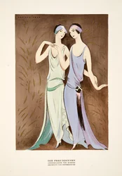 Die Freundinnen, jurken van Kuhnen, uit Styl, pub.1922 (pochoirdruk)