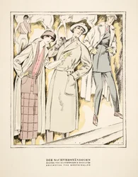 "Die Sachverständigen", reclame voor jassen van Stawropulos  Moldauer, uit Styl, pub.1922 (pochoirdruk)