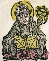 Edmund Rich, de Aartsbisschop van Canterbury, gepubliceerd in de Neurenberg Kroniek, 1493