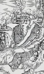 Gravure uit De re metallica, door Georg Pawer of Georgius Agricola, gepubliceerd in Basel