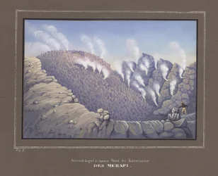 Uitbarstingen en binnenmuur van de Merapi Vulkaan, Pl. V uit Topographischer und Naturwissenschaftlicher Atlas zur Reise durch Java, door Dr.Fr.Junghuhn, Magdeburg 1845