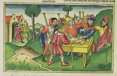 Exodus 12 Het eerste Pascha, uit de Neurenbergse Bijbel (Biblia Sacra Germanaica)