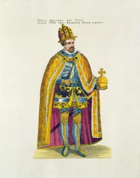 Stichting van de Duitse Universiteit in 1348 in Praag door Heilige Roomse Keizer Karel IV (1316-78), vroege twintigste eeuw ansichtkaart