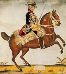 Frederik II de Grote (1712-1786) Koning van Pruisen (aquarel en bladgoud)