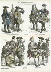 Franse en Oostenrijkse militaire uniformen, begin 18e eeuw