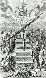 Frontispice van Oculus Artificialis Teledioptricus Sive Telescopium door Johann Zahn, 2e editie gepubliceerd in 1702