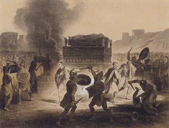 Begrafenis in de Klassieke Oudheid (kleurenlitho)