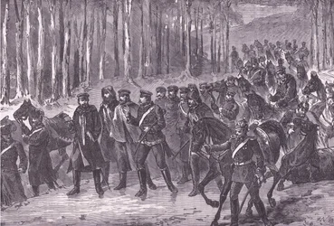 Duitse cavalerie op weg naar Parijs, Cassells Geschiedenis van de Oorlog tussen Frankrijk en Duitsland gepubliceerd door Cassell and Company Limited, ca. 1890