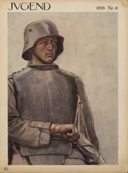 Duitse soldaat, Eerste Wereldoorlog (kleurenlitho)