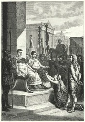 Germaanse gevangenen voor de Romeinse keizer (gravure)