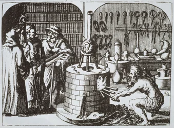 Hermetische Filosofen en een Alchemist, uit Museum Hermeticum door Michael Majer (1625) geïllustreerd in een geschiedenis van magie gepubliceerd eind 19e eeuw