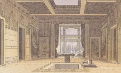 Huis van Sallust, Pompeii, Italië (kleurenlitho)