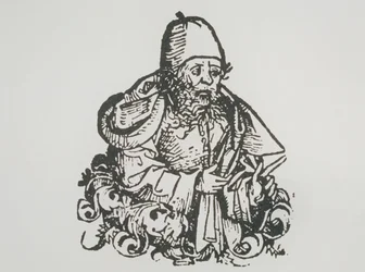 Ideaal portret van Guido Bonatti, kopie van een illustratie uit Liber Chronicarum door Hartmann Schedel, 1493, gebruikt in A History of Magic eind 19e eeuw