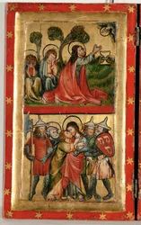 Jezus bidt op de Olijfberg terwijl de discipelen slapen (tempera op hout)
