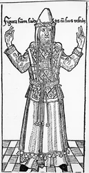 Joodse Hogepriester, uit Liber Chronicarum door Hartmann Schedel, gepubliceerd in Neurenberg, 1493