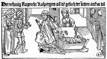 Joodse geldschieter met zijn familie die klanten ontvangt, 1491