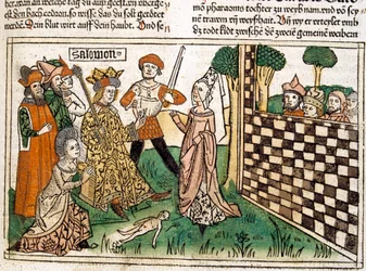 Het oordeel van koning Salomo, scène in de Bijbel van Neurenberg geschreven ...
