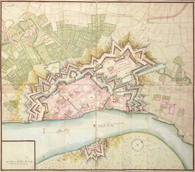 Kaart van Düsseldorf, 1736
