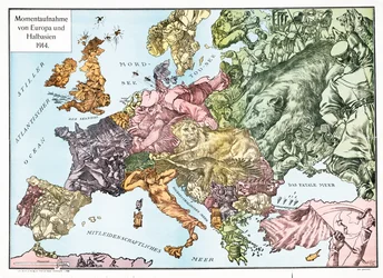 Kaart van Europa in 1914, pub.1915 (kleurenlitho)