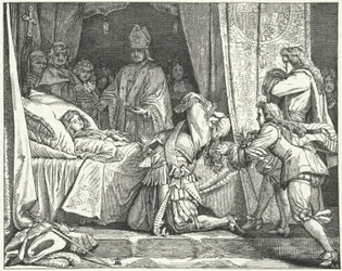 Maximiliaan II Emanuel, keurvorst van Beieren, aan het sterfbed van zijn zoon Joseph Ferdinand