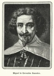 Miguel de Cervantes Saavedra, Spaanse romanschrijver (litho)