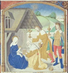 Ms Hunter 36 f.44r Geboorte, uit Vita Christi, door Ludolf van Saksen, ca. 1300-7778