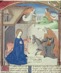 Ms Hunter 36 f.55v Heilige Familie, uit Vita Christi, door Ludolf van Saksen, ca. 1300-7778