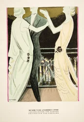"Musik vom Anderen Ufer", reclame voor avondjurken van Kuhnen, uit Styl, pub.1922 (pochoirdruk)