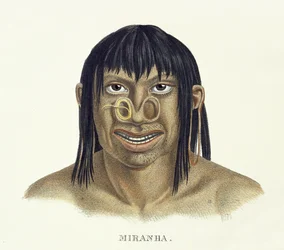 Inheemse man van de Miranha-stam, met neusdecoratie, uit Atlas van een reis in Brazilië door Johann Baptist von Spix (1781-1826) en Karl Friedrich Philipp Martius (1794-1868), gepubliceerd ca. 1835-50