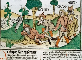 Noach en zijn zonen, scène in de Bijbel van Neurenberg geschreven in het Duits, ...