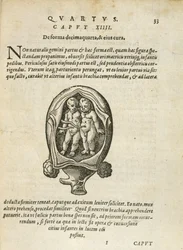 Niet-identieke tweelingen in de baarmoeder, illustratie uit hoofdstuk 14, Boek 4 van Over de conceptie en groei van de mens door Rueff, 1587