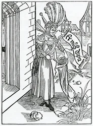 Over de arrogantie en trots van ruwe mannen van het platteland, illustratie uit Alexander Barclay