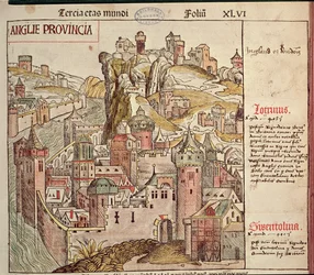 Oud Londen, uit de Neurenberg Kroniek door Hartmann Schedel (1440-1514) 1493
