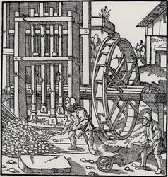 Doorgeschoten waterrad, uit 