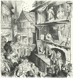 Opvoering van een Passiespel in de 16e eeuw