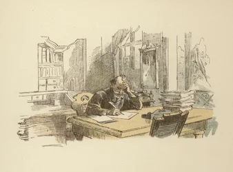 Dichter schrijft (kleur litho)