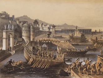 Haven van het Klassieke tijdperk (kleurenlitho)