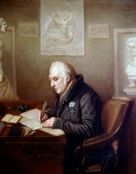 Portret van Alexander Von Humboldt in zijn kantoor