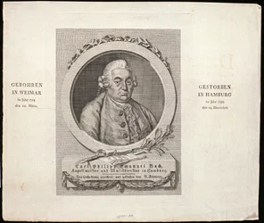 Portret van Carl Philipp Emanuel Bach (1714-88) gegraveerd door C. D. Krohn, 1788