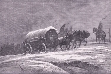 Pruisische veldpost in de sneeuw, Cassells Geschiedenis van de Oorlog tussen Frankrijk en Duitsland gepubliceerd door Cassell and Company Limited, ca. 1890