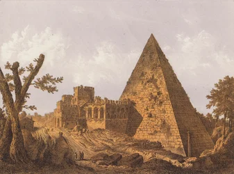 Piramide van Cestius, Rome (kleurenlitho)